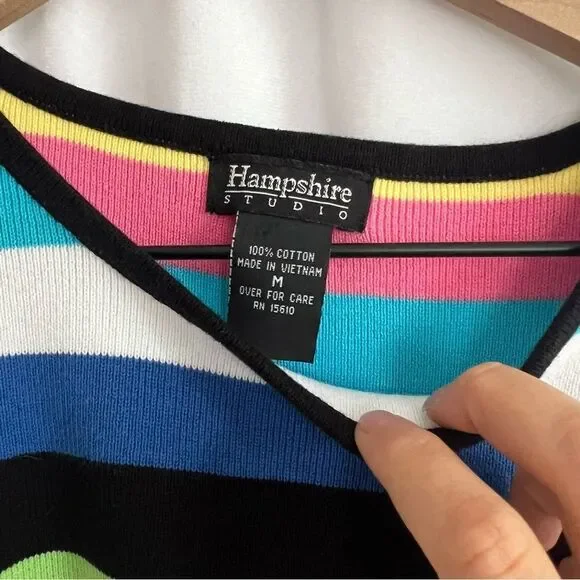 100% Cotton Colorful Striped Vintage Hampshire Studio Tank top size Medium - Picture 7 of 8